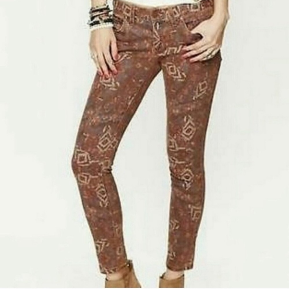Free People Tribal Patterned Skinny Jeans.